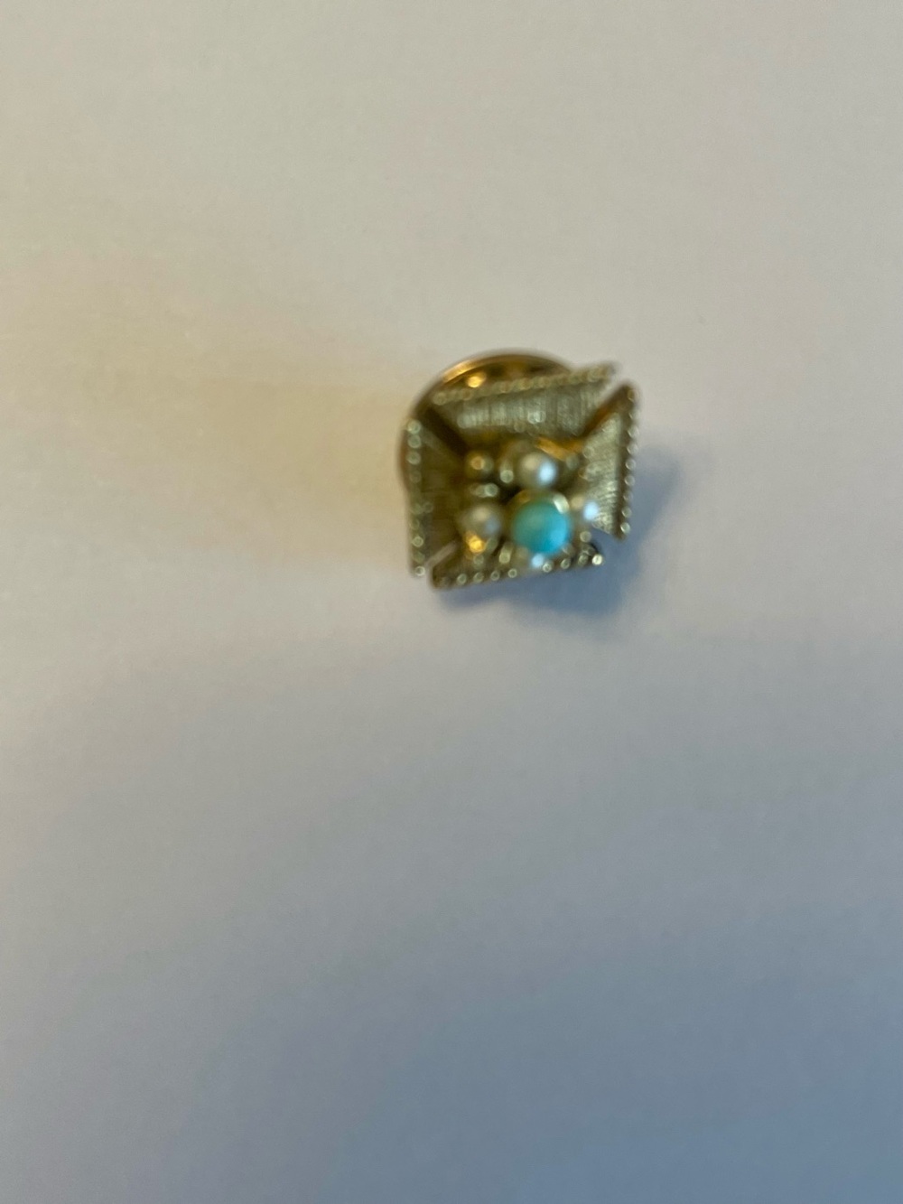 Ballou Maltese Cross Tie Tack Pin with Faux Turquoise and Pearls Vintage